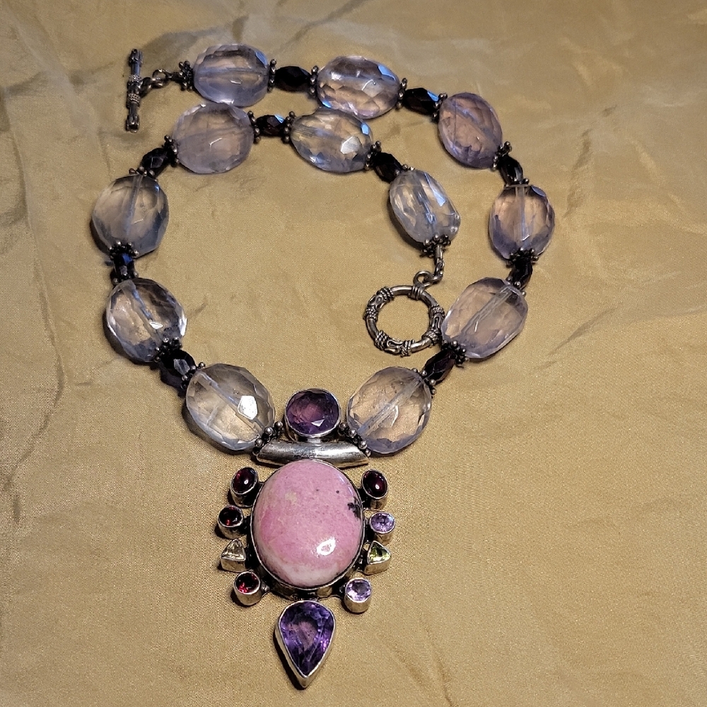 Stunning Statement! 1 Of A Kind Necklace; Precious Gemstones & Sterling, Artisan